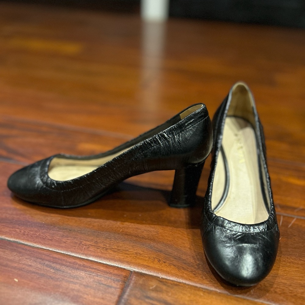 Prada Block Heel Pump, Black Leather